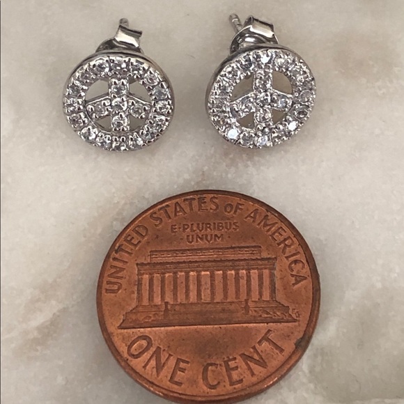 925 Sterling Silver CZ Peace Earrings NEW - Picture 3 of 6